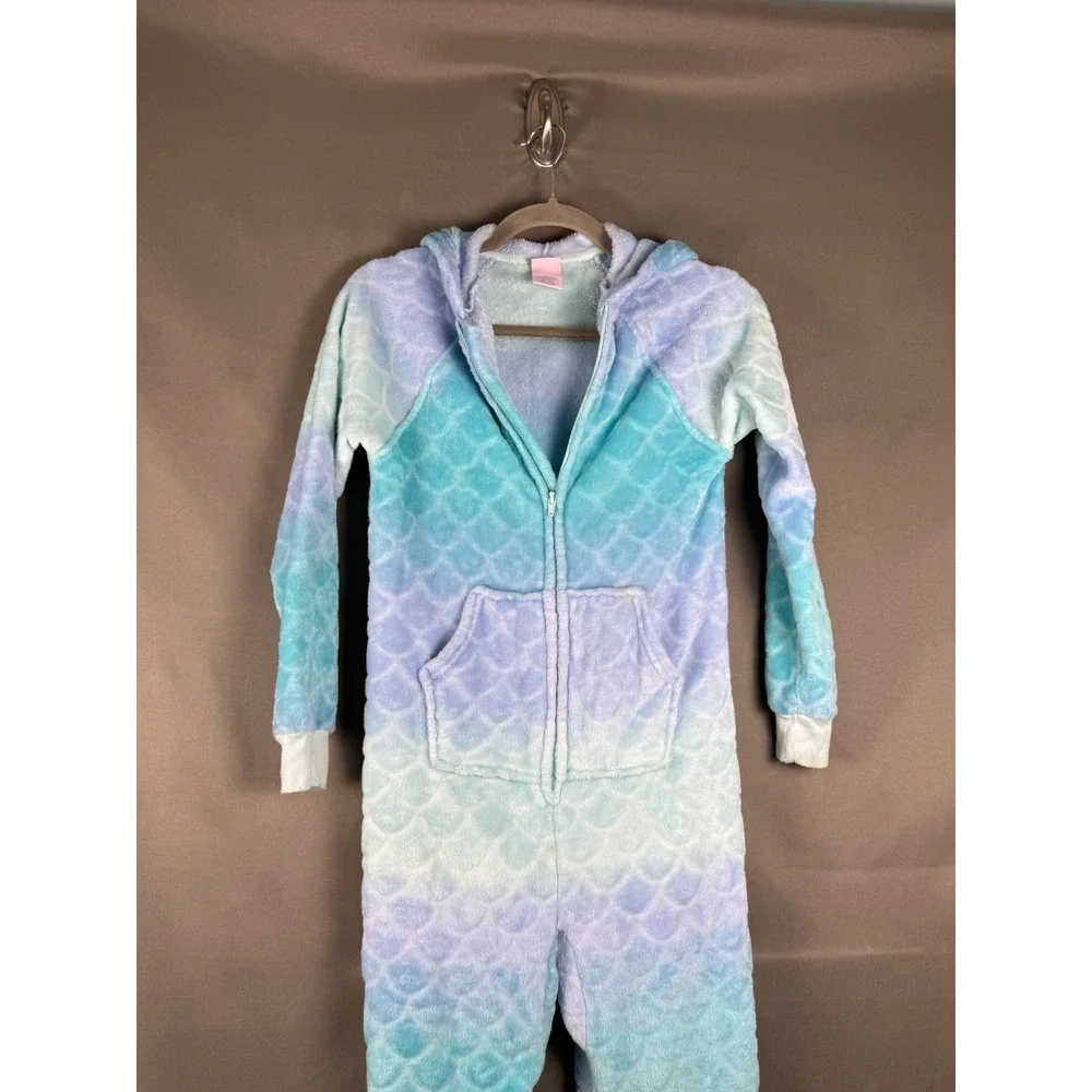 More Than Magic Union Suit Kids Size L 10/12 Blue Purple Mermaid Scale Fleece